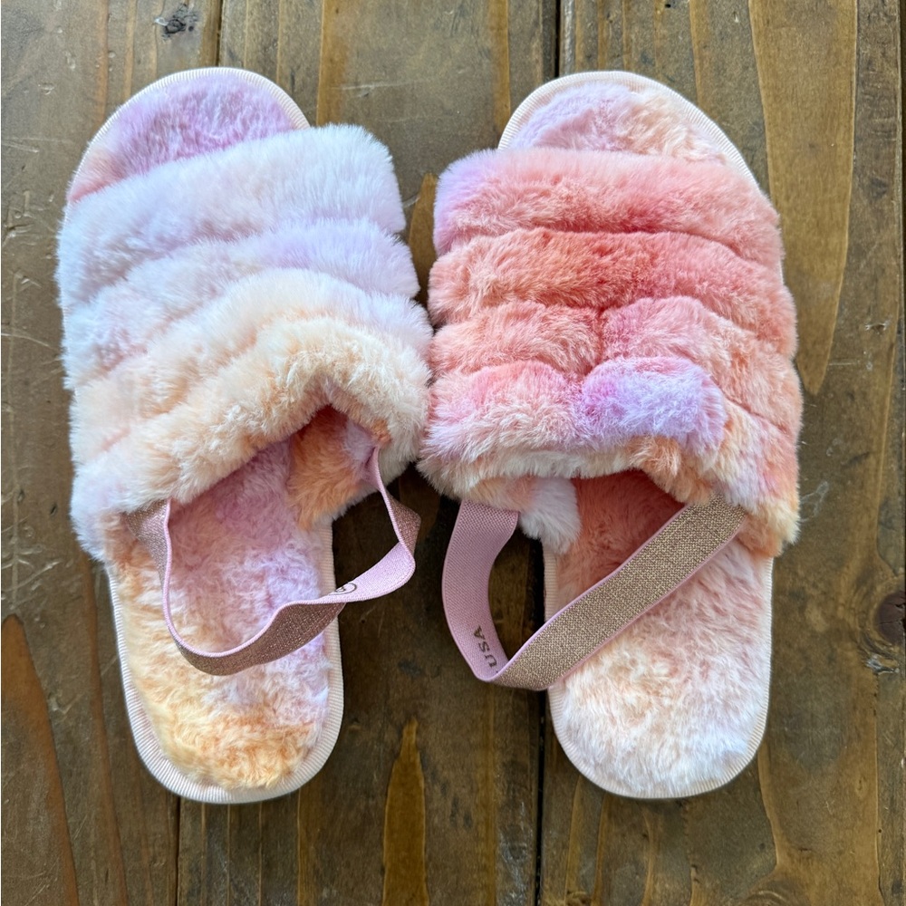 Fluffy Pink and Orange Slide Sandals